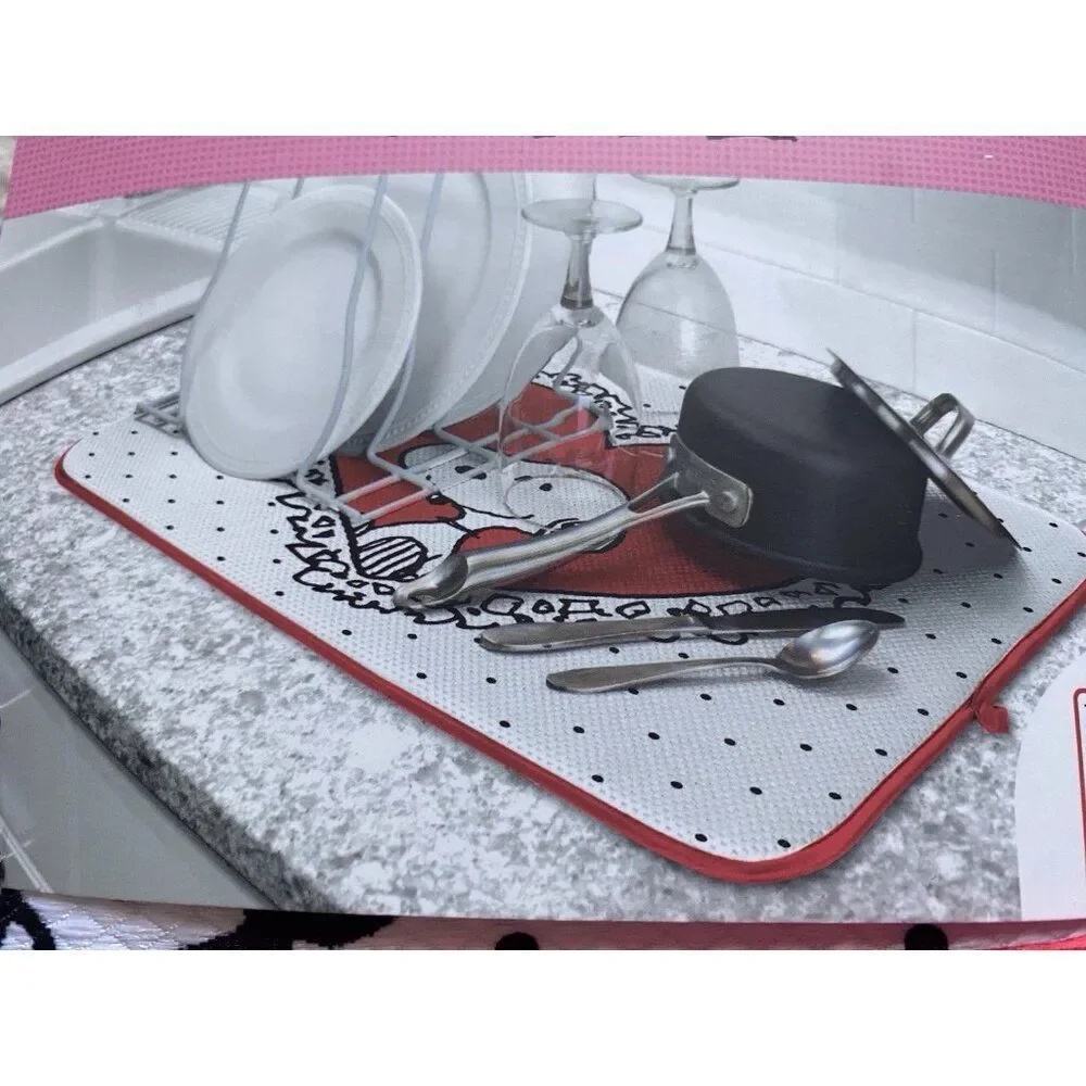 2 Pack Peanuts Snoopy‎ Valentines Heart Kitchen Dish Drying Mats 16” X 18” NEW